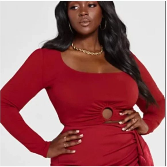 FTF -- Faux Wrap Fringe Skirt & O Ring Crop Top Set - Picture 6 of 9